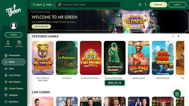 Mr Green casino screenshot